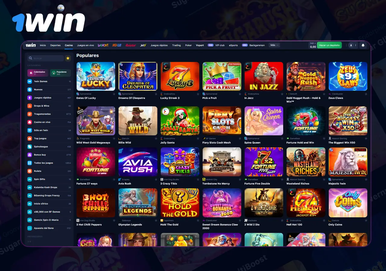 Juegos populares 1win casino